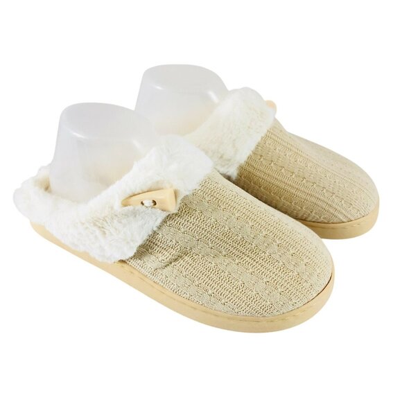 Womens Clog Slippers Knit Faux Fur Lined Slip On Beige Ivory Size 38/39 US 6/7 - Picture 1 of 5